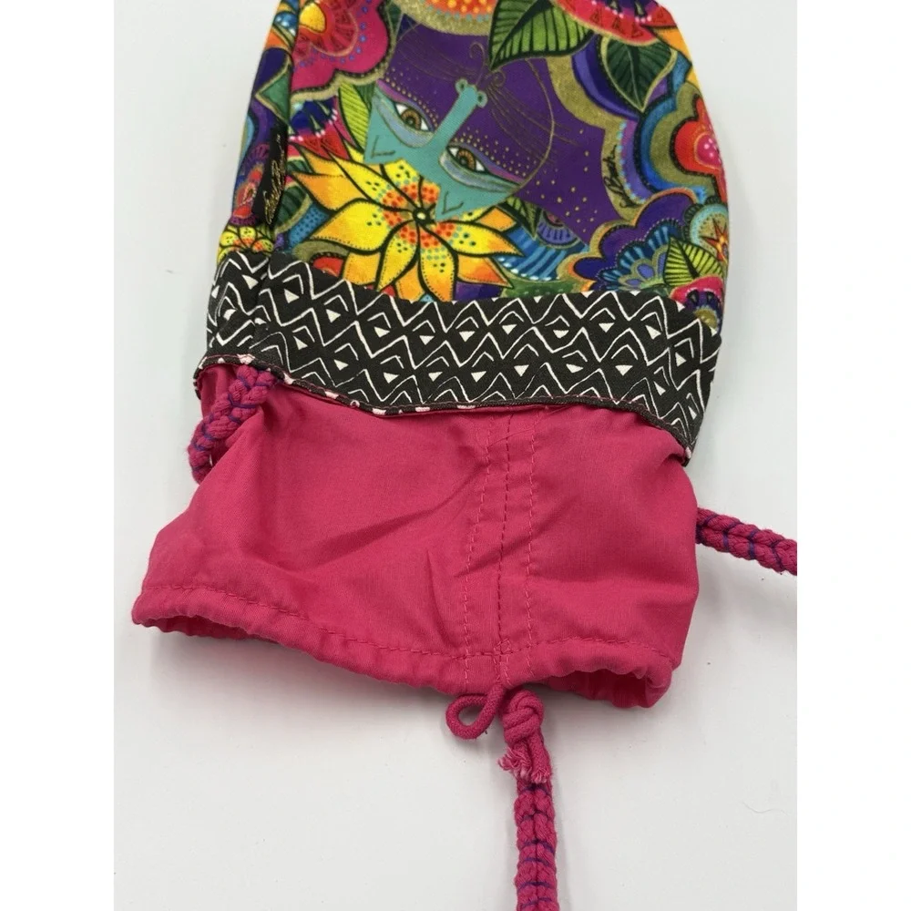 Laurel Birch Drawstring Bucket Crossbody Bag Canvas Cat Floral Abstract Boho NWT